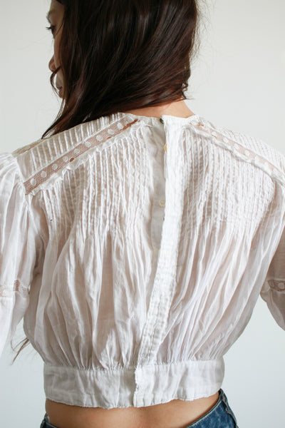 Edwardian Antique White Cotton Lace Inlay Blouse