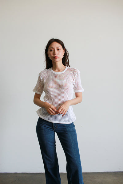 1970s White Fishnet Mesh Shirt