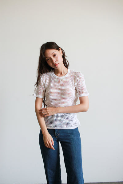 1970s White Fishnet Mesh Shirt