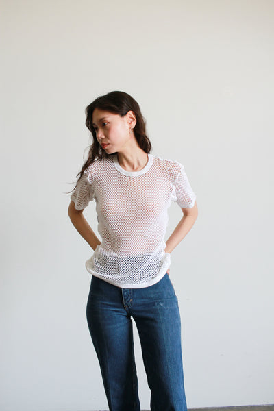 1970s White Fishnet Mesh Shirt