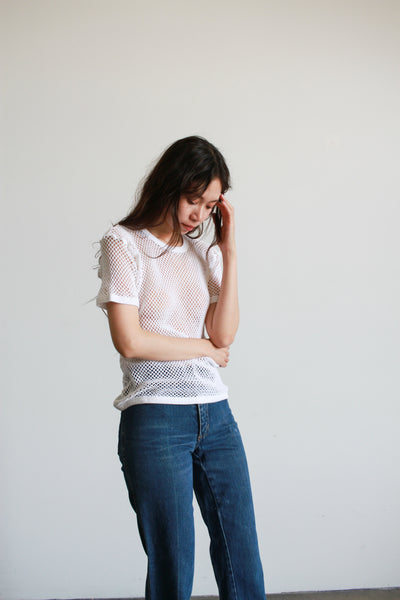 1970s White Fishnet Mesh Shirt