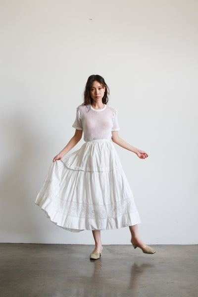 Victorian Antique White Cotton Eyelet Trim Skirt