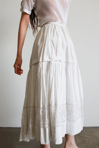 Victorian Antique White Cotton Eyelet Trim Skirt