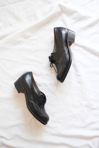 1930s Black Leather Oxford Shoes | 38