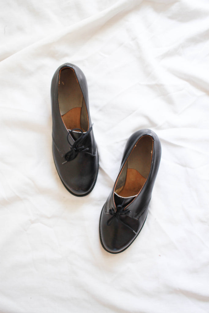 1930s Black Leather Oxford Shoes | 38 – Blossom Vintage
