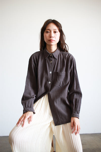 1980s Issey Miyake Grey Textured Button Up Blouse