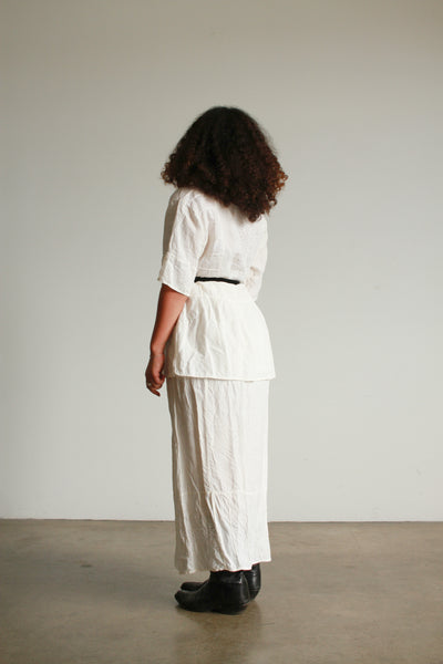 1990s White Eyelet Embroidered Linen Skirt Set