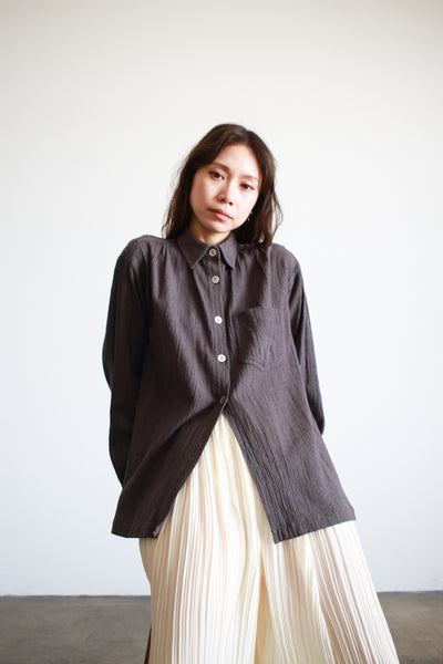1980s Issey Miyake Grey Textured Button Up Blouse