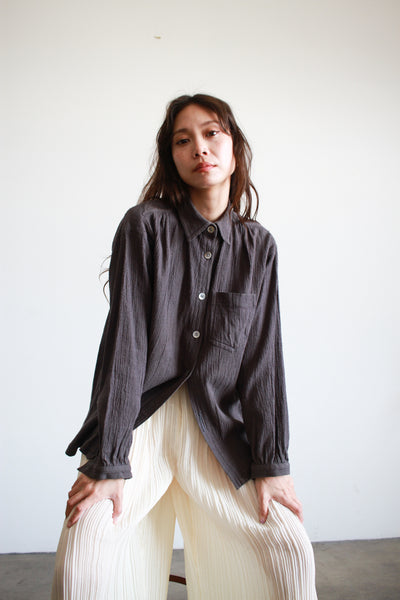 1980s Issey Miyake Grey Textured Button Up Blouse