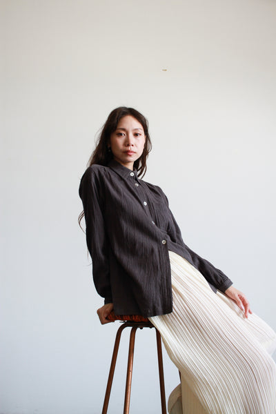 1980s Issey Miyake Grey Textured Button Up Blouse