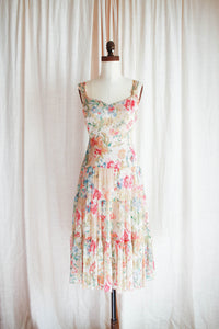1990s Watercolor Floral Chiffon Dress