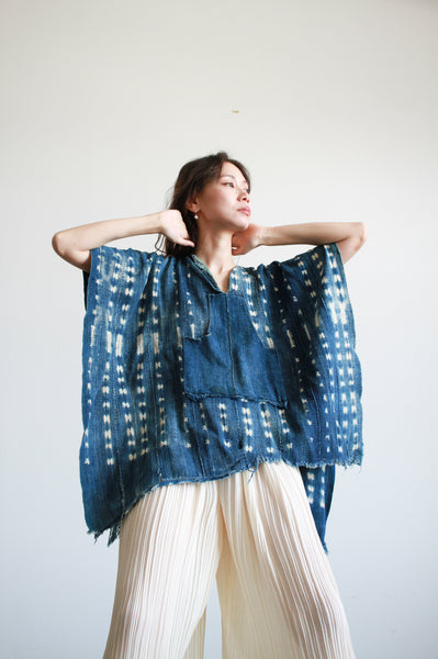 1970s Indigo Mudcloth Poncho