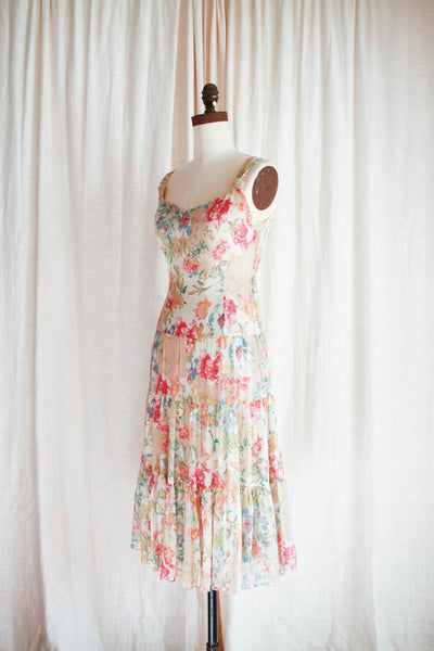 1990s Watercolor Floral Chiffon Dress