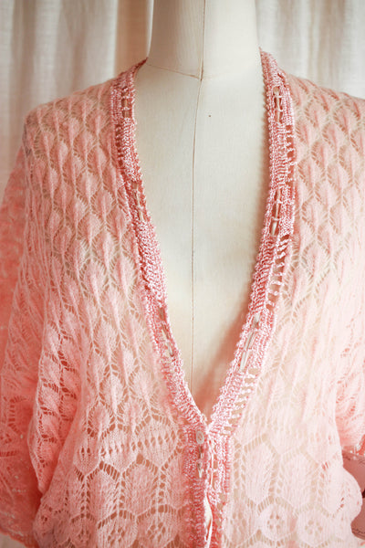 1930s Pink Crochet Diamond Knit Cardigan