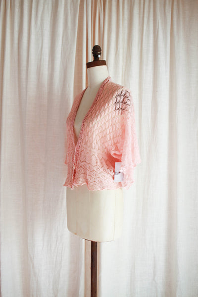 1930s Pink Crochet Diamond Knit Cardigan