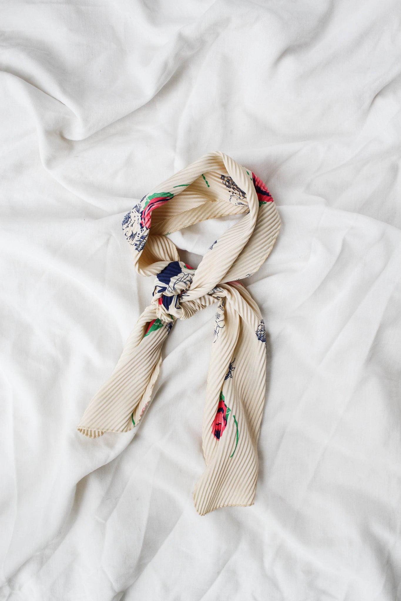 Cream Accordion Pleated Floral Scarf