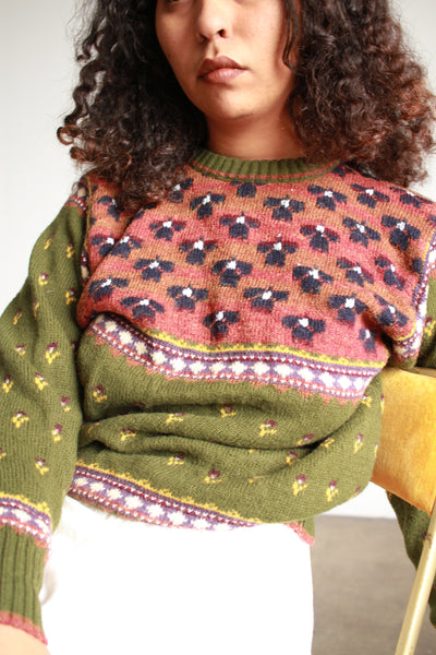 1980s Olive Wool Blend Pullover