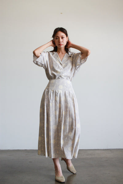 1980s Pale Lilac Calvin Klein Silk Skirt Set