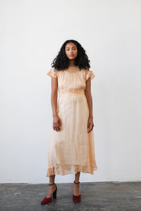 1930s Orange Sherbet Organza Sheer Ruffled Dress