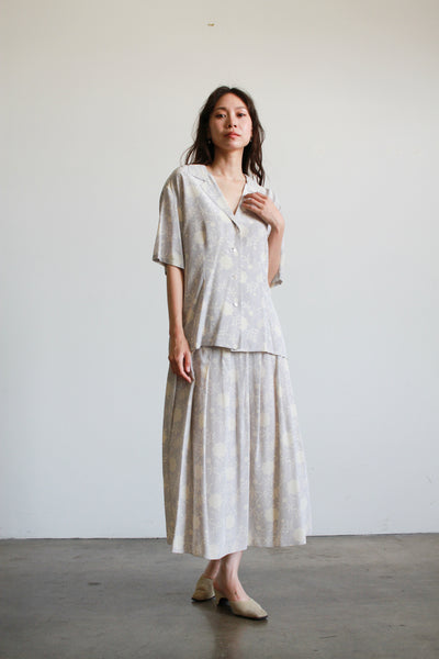 1980s Pale Lilac Calvin Klein Silk Skirt Set