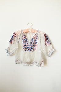 1940s Hungarian Blue Embroidered Peasant Blouse