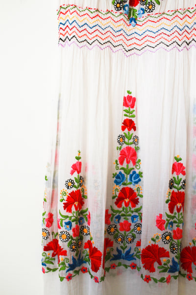 1940s Hungarian Embroidered Cotton Voile Peasant Dress