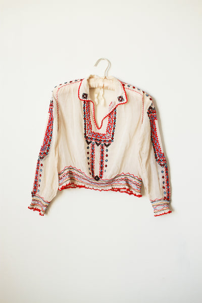 1940s Hungarian Embroidered Long Sleeve Blouse