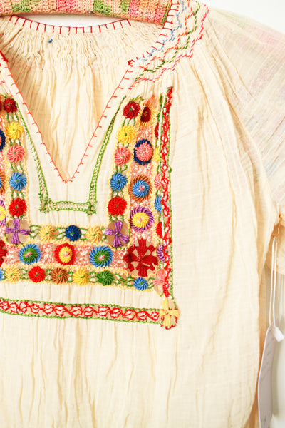 1930s Cream Hungarian Crochet Knit Peasant Blouse