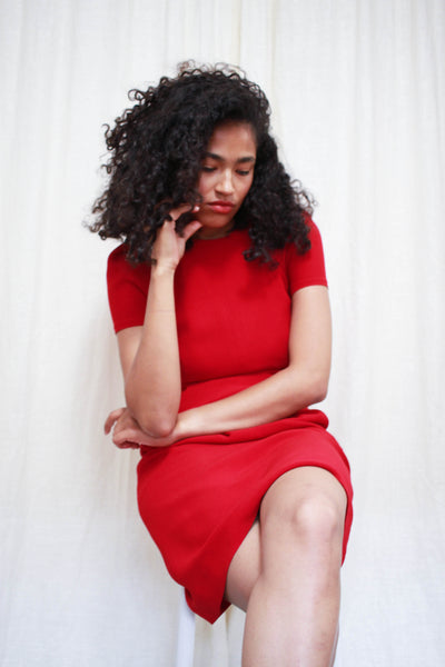 1980s Crimson Red Cap Sleeve Dress