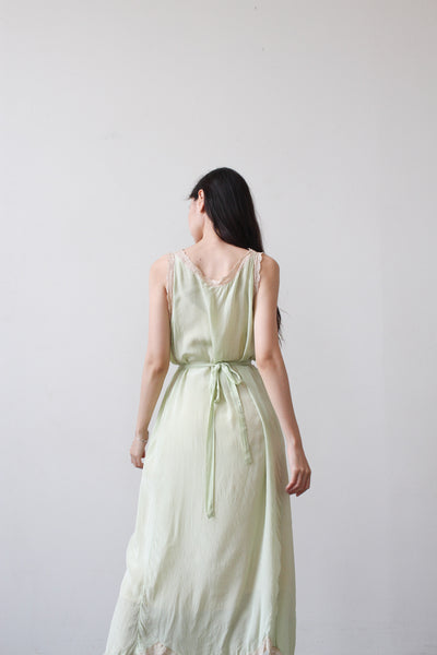 1940s Melon Green Silk Bias Slip Dress