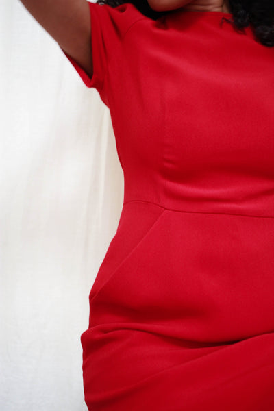 1980s Crimson Red Cap Sleeve Dress