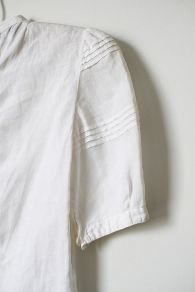 1980s White Linen Puff Short Sleeve Blouse