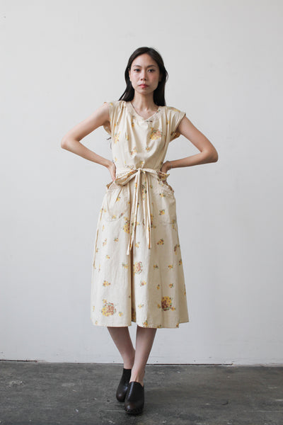 1950s Swirl Custard Print Wrap Dress