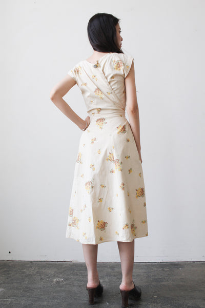 1950s Swirl Custard Print Wrap Dress