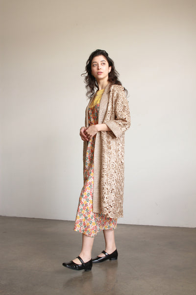 1950s Taupe Raffia Floral Coat