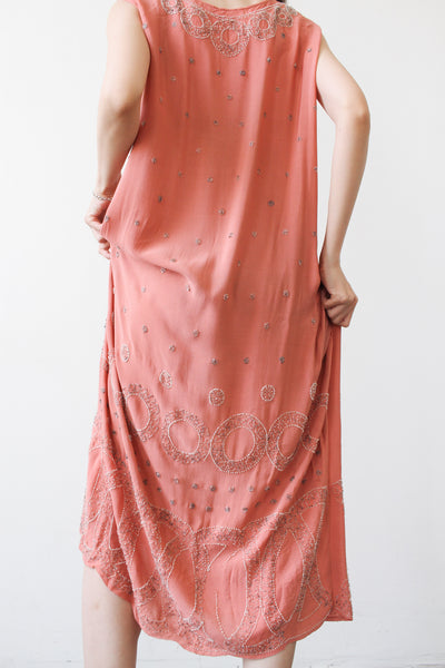 1920s Foxglove Pink Chiffon Beaded Dress