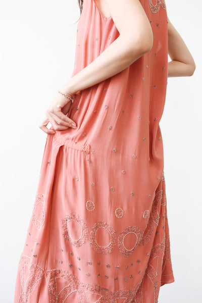1920s Foxglove Pink Chiffon Beaded Dress