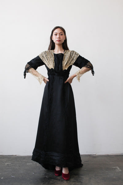 Edwardian Black Satin Walking Dress