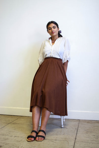 1970s Brown Woven Cotton Aline Skirt