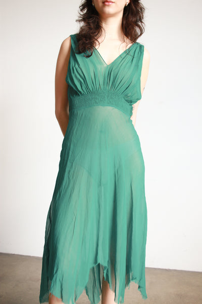 1930s Turquoise Chiffon Bias Dress