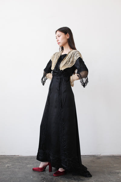 Edwardian Black Satin Walking Dress