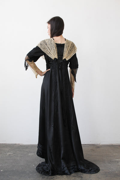 Edwardian Black Satin Walking Dress