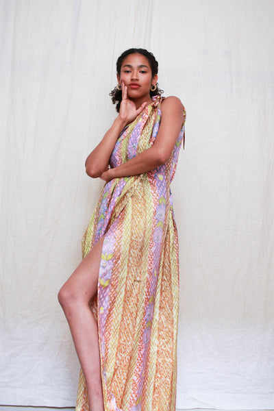 1960s Pastel Tiki Print Wrap Dress