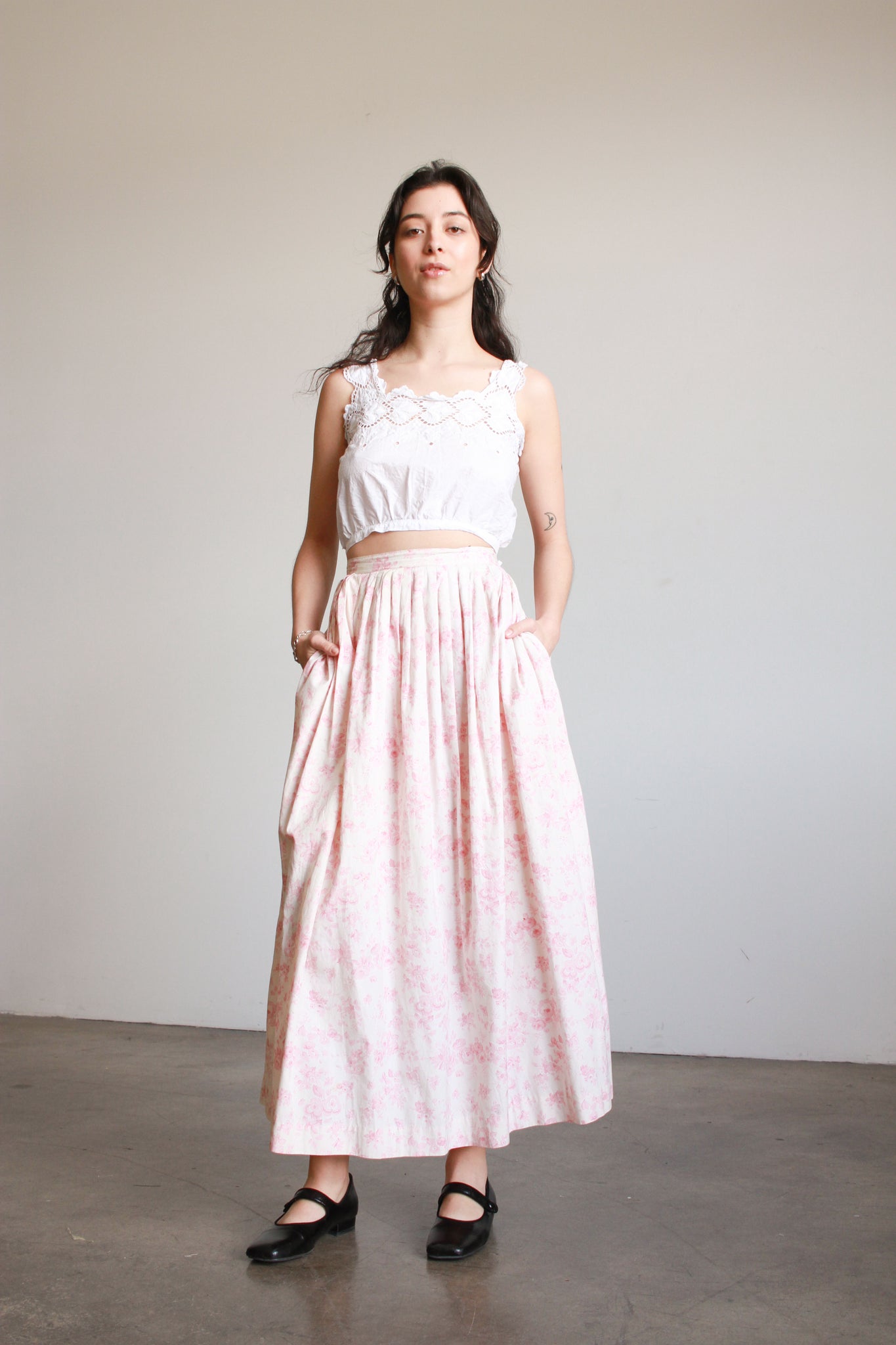 1980s Ralph Lauren Pink Floral Maxi Skirt