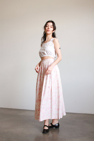 1980s Ralph Lauren Pink Floral Maxi Skirt