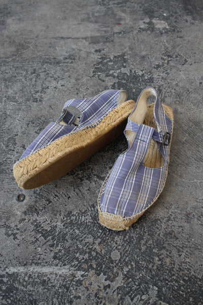 1980s Periwinkle Plaid Espadrille Mules | 9.5