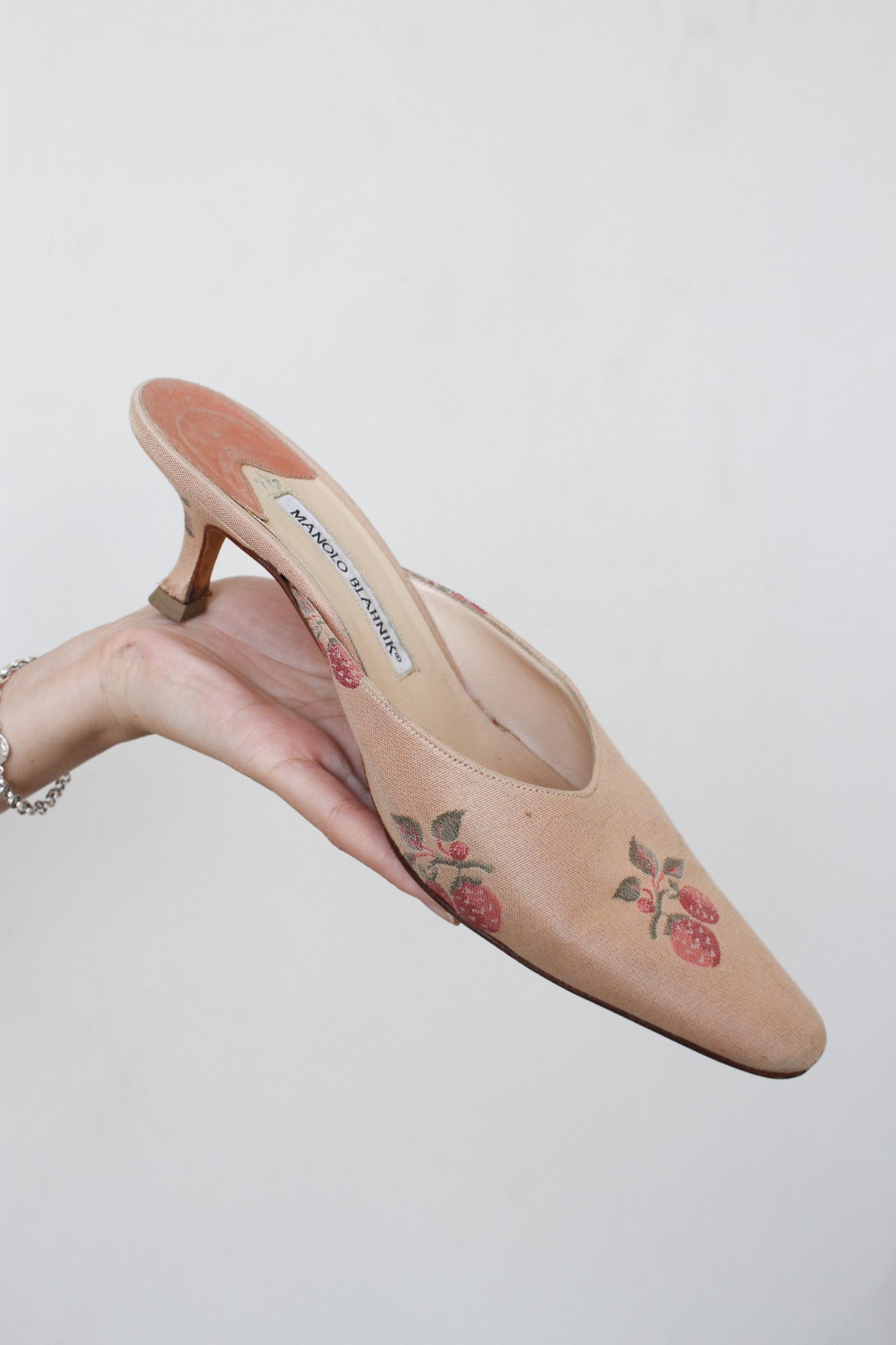 1990s Manolo Blanhnik Cherry Embroidered Mules | 6