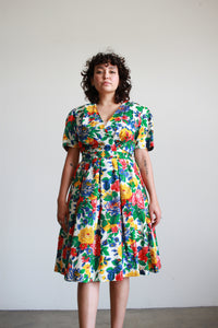 1980s Albert Nipon Gardenia Print Midi Dress