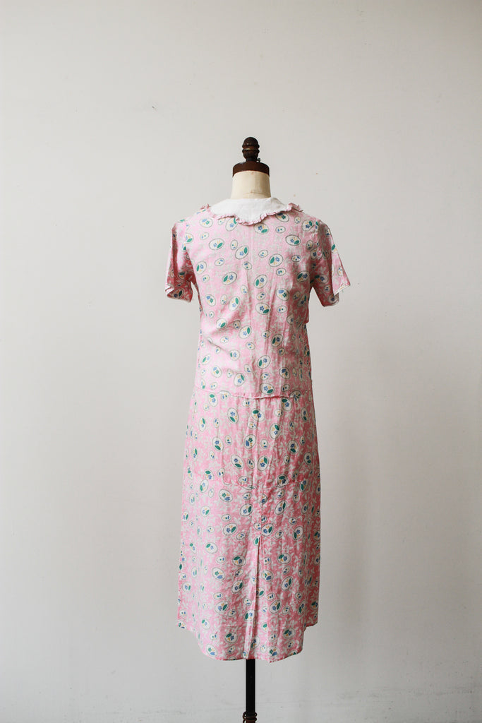 1930s Pink Feedsack Floral Motif Print Day Dress – Blossom Vintage