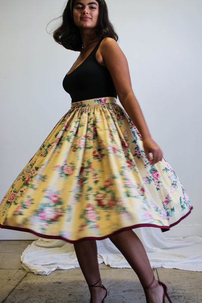 1950s Handmade Twill Cotton Rosette Circle Skirt